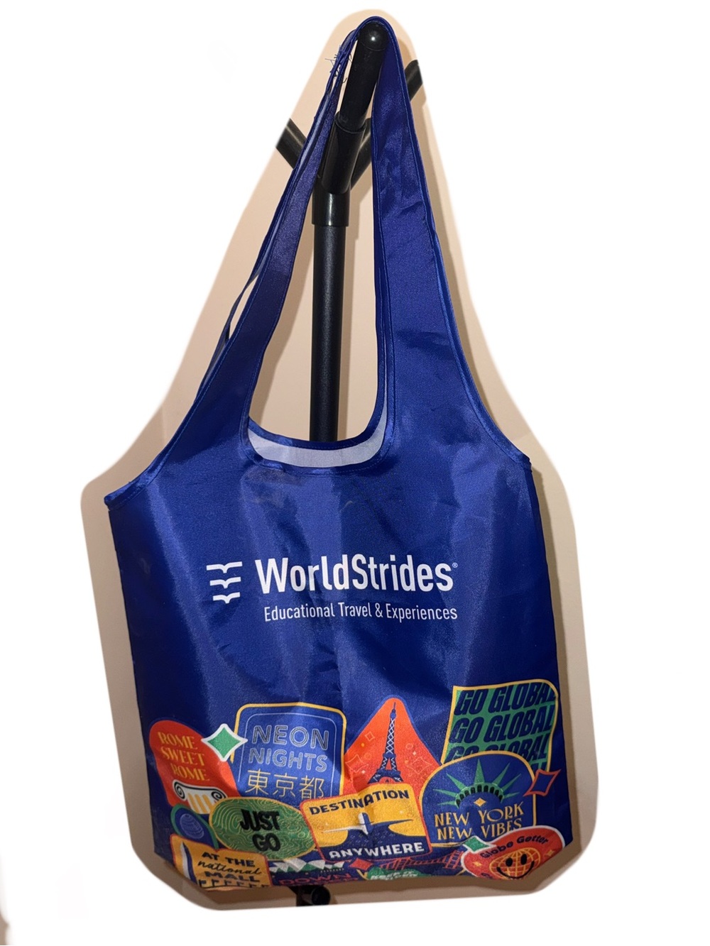 Blue Travel Tote Bag with Graphic Patches